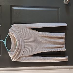 Tan long sleeve shirt with cowl neck look